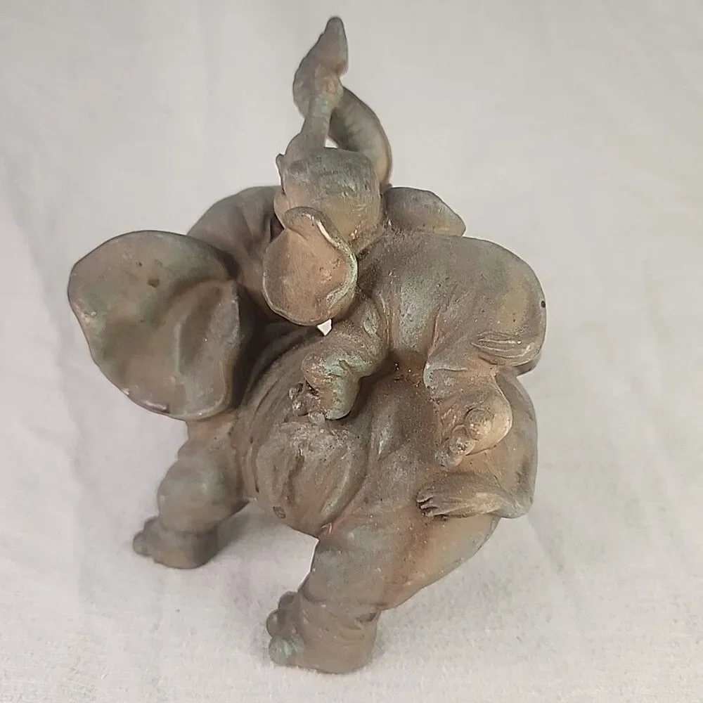 Elephant Safari Whimsical Father & Baby Piggyback Figurine Trunck Up 6 1/5